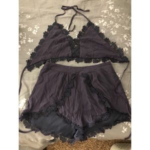 Fashion Nova Navy Blue Floral Set